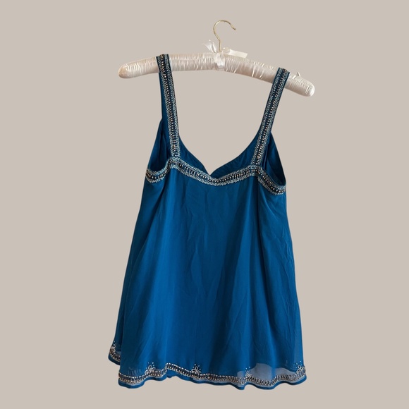 French Connection Size 10 Ocean blue silk camisole with beading throughout. - Picture 2 of 16
